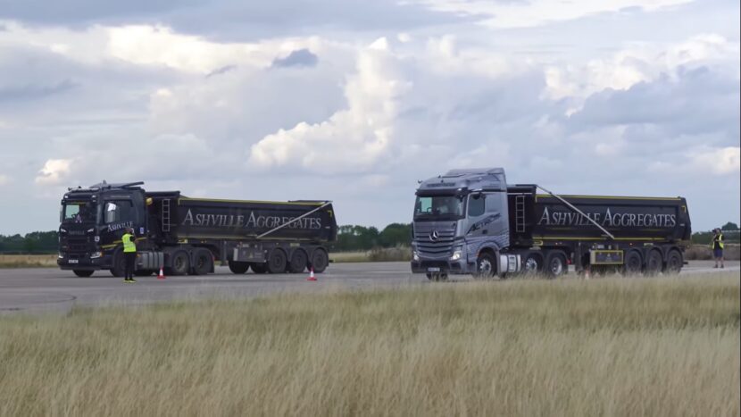 Video: Cursă în linie dreaptă Mercedes vs Scania, cu 44 de tone